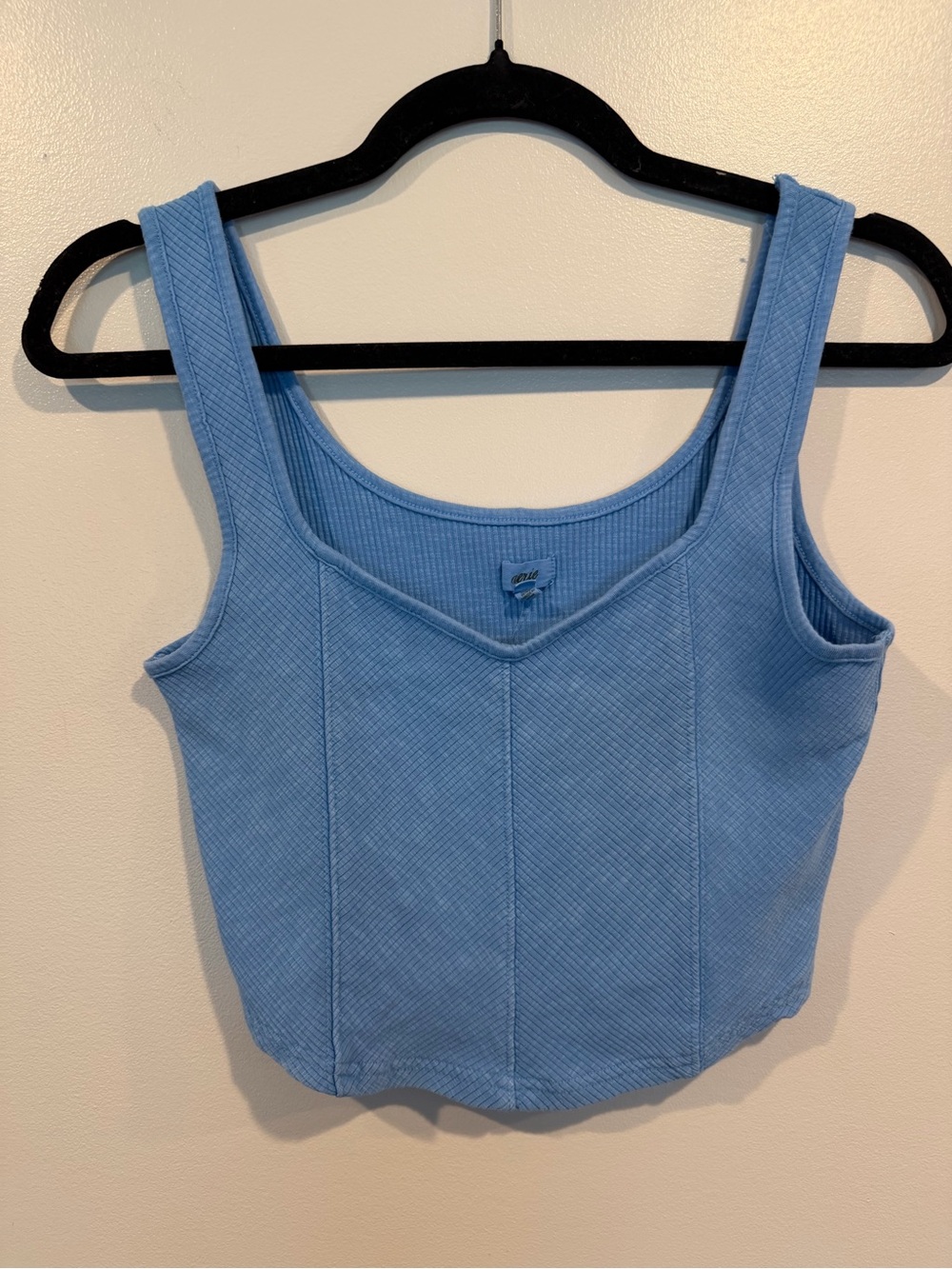 Aerie Cropped Light Blue Ribbed Cropped Corset Tank Top Medium M